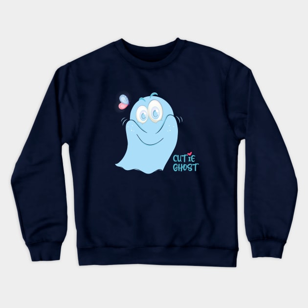 Cute funny ghost halloween with butterfly Crewneck Sweatshirt by Qprinty